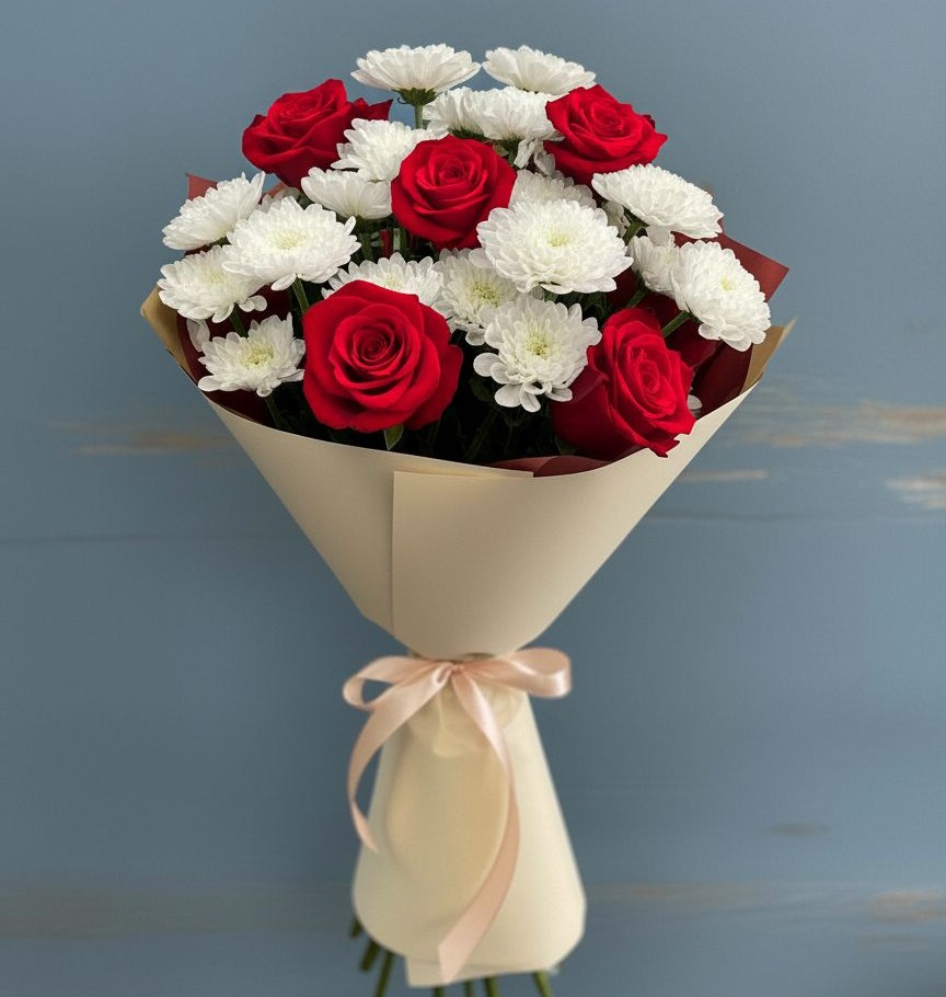 Букет цветов из: Розы и Хризантемы в Обнинске