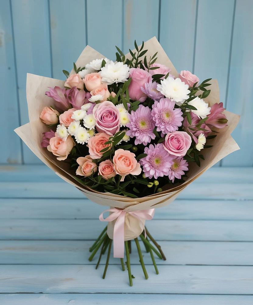 Букет цветов из: Хризантемы, Розы и Альстромерии в Обнинске