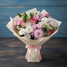 Букет цветов из:  Хризантемы, Альстромерии и Розы в Обнинске