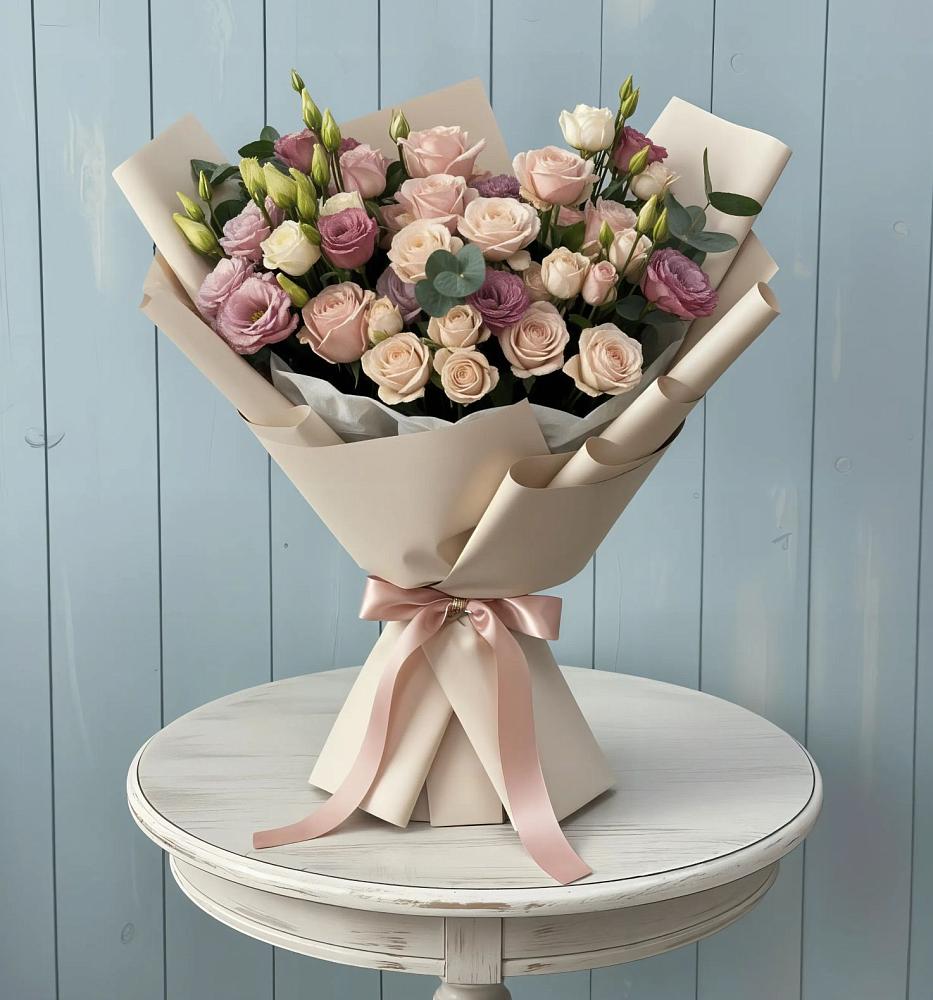 Букет цветов из: Розы и Лизиантусы в Обнинске