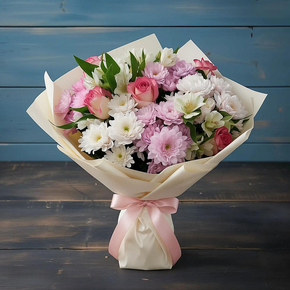 Букет цветов из: Хризантемы, Альстромерии и Розы в Обнинске